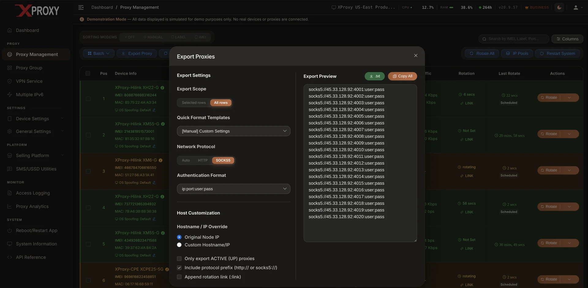XProxy SOCKS5 Proxy Configuration Export Interface
