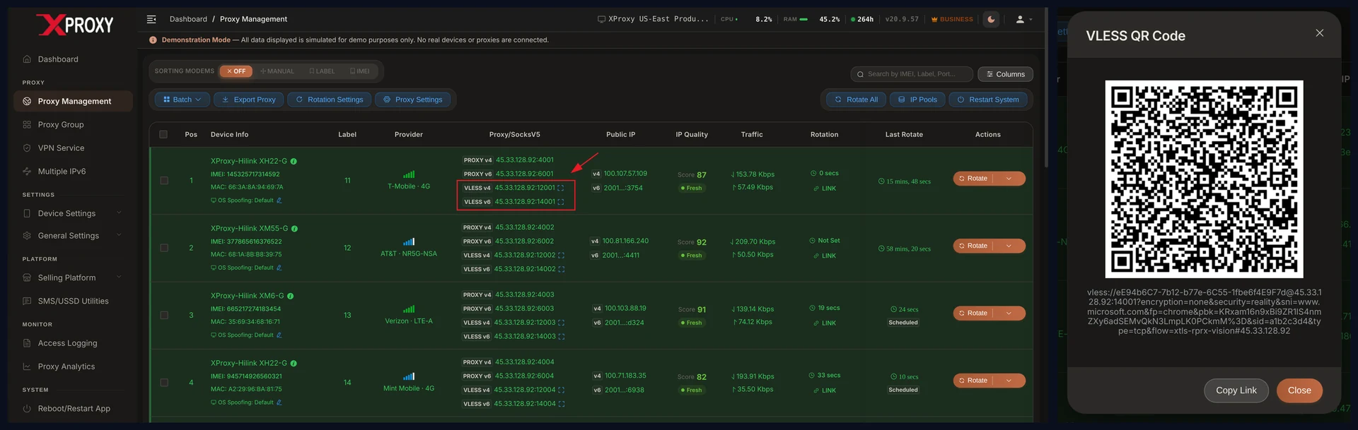 XProxy VLESS Configuration & QR Code Interface