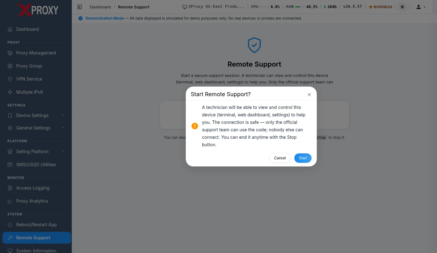 Start Remote Support confirmation dialog