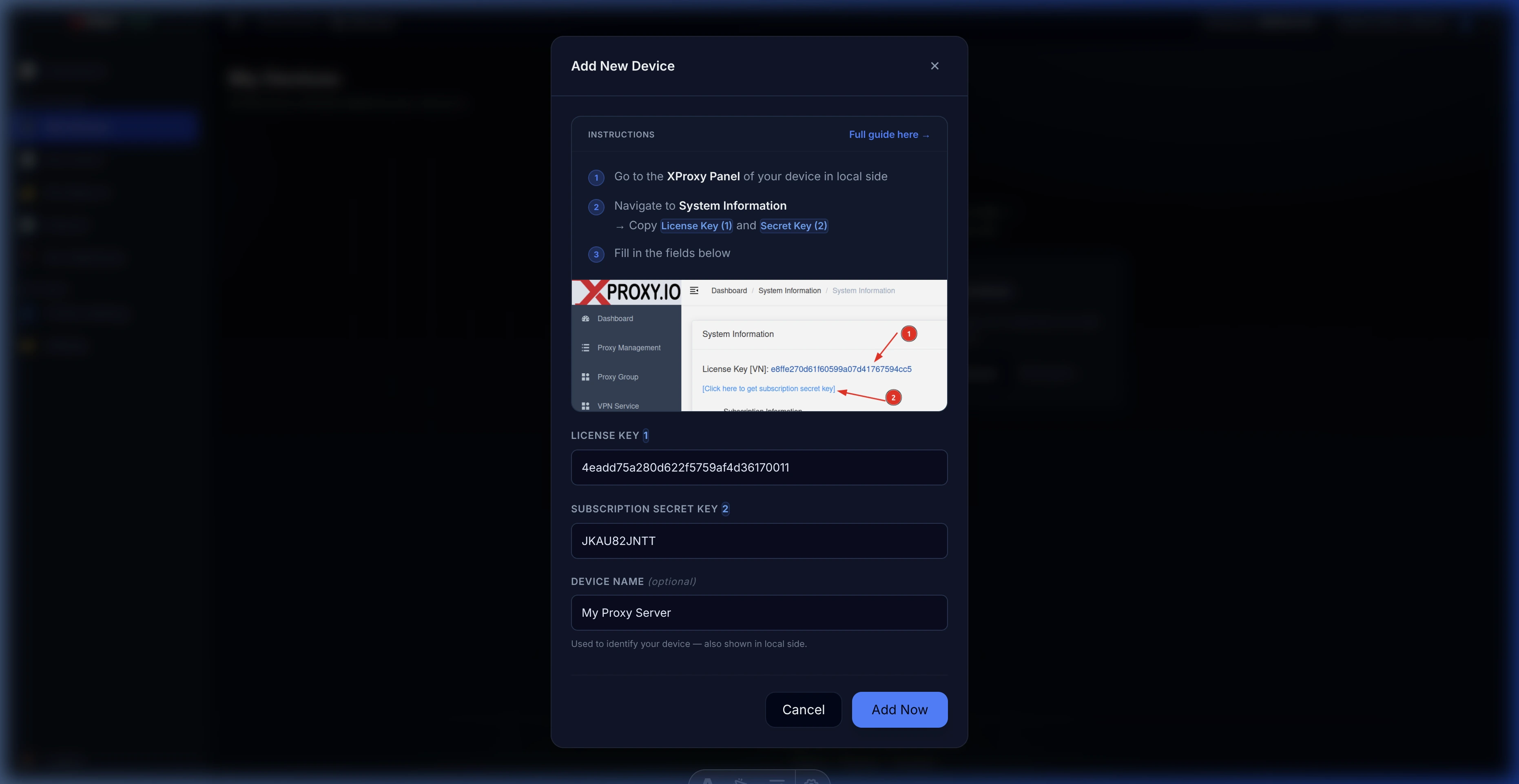 XProxy Add Device Modal