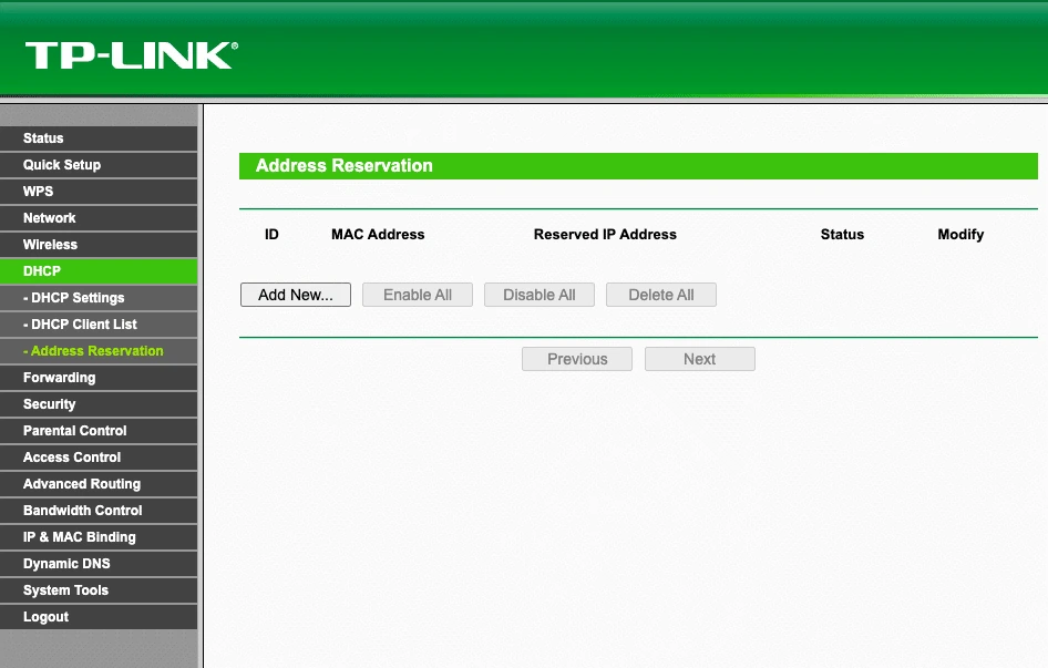 Address reservation settings