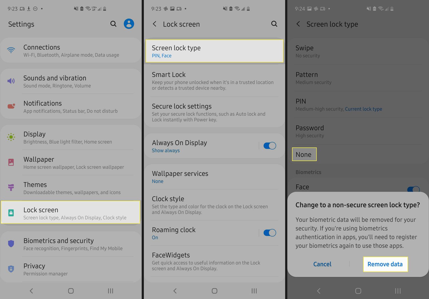 Disable screen lock on Android