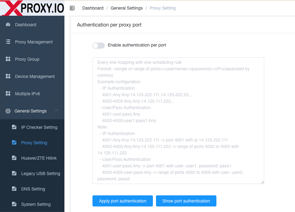 Credential configuration per port