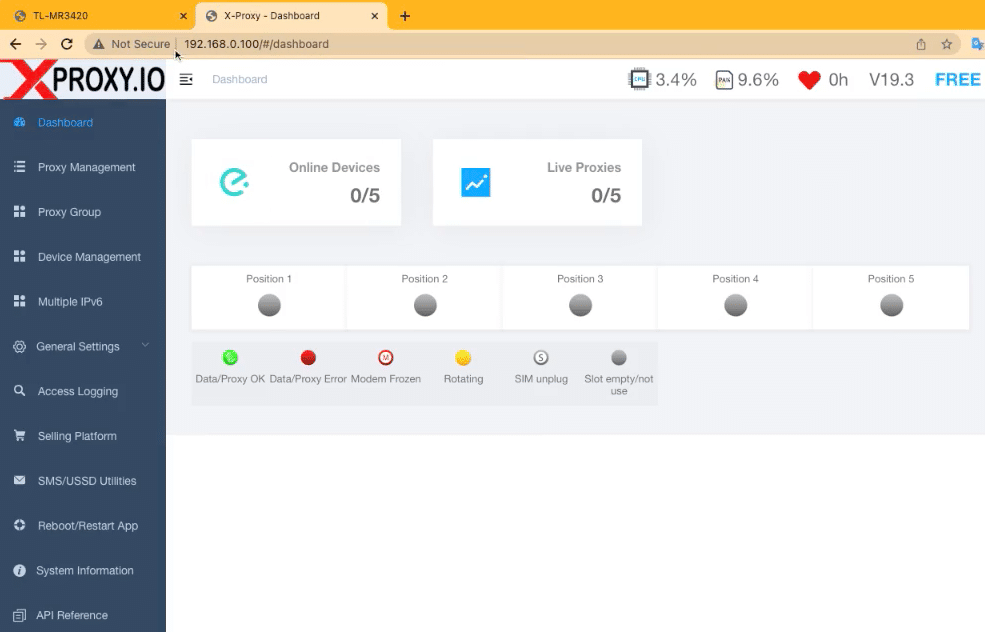 XProxy dashboard