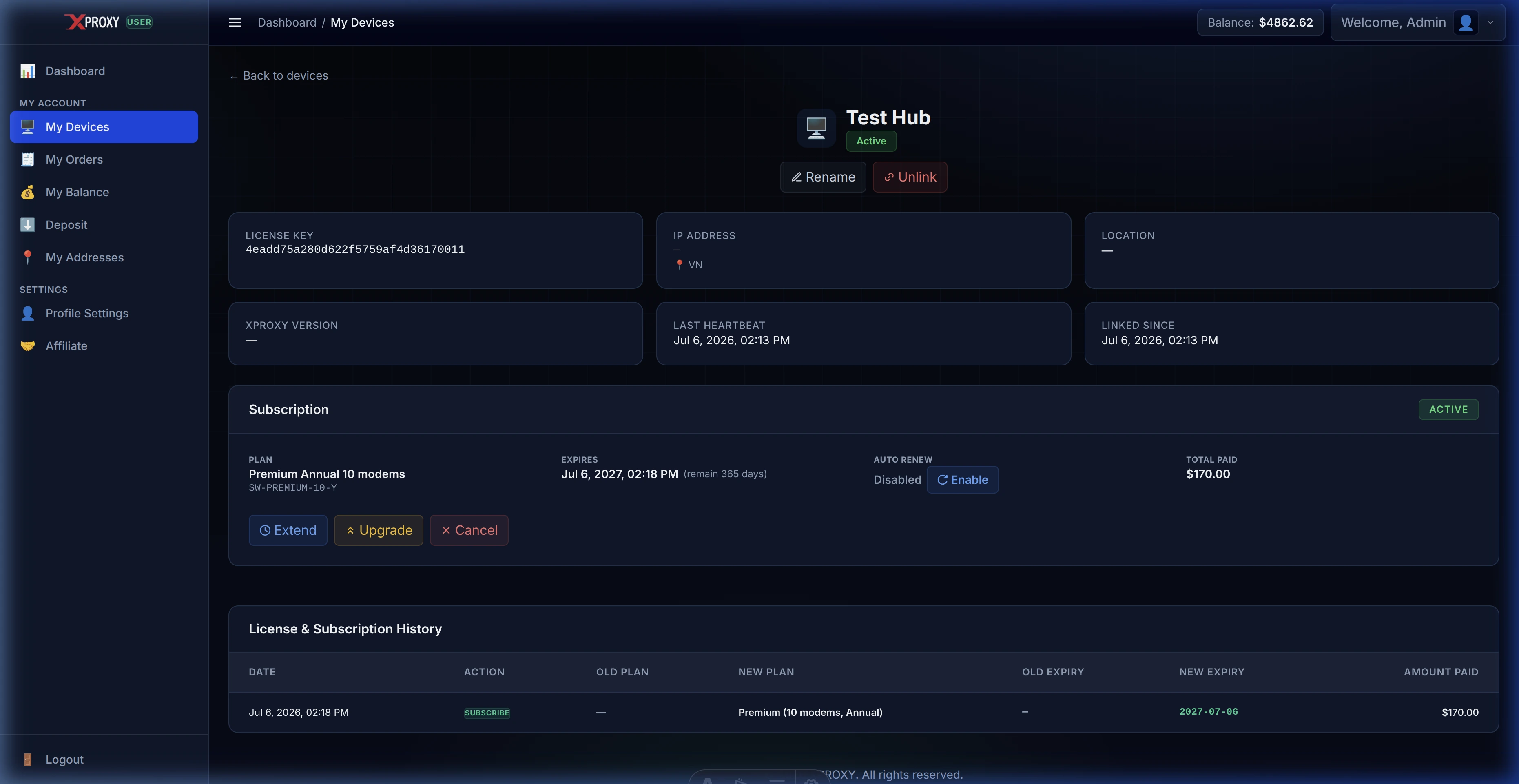 XProxy Device Details Page
