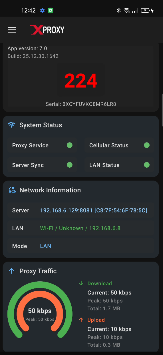 XProxy app running on Android phone