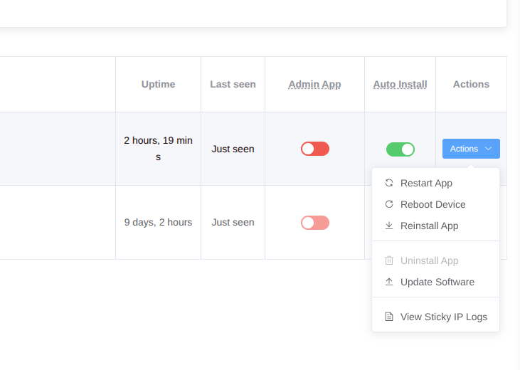 Phone settings and actions in XProxy panel