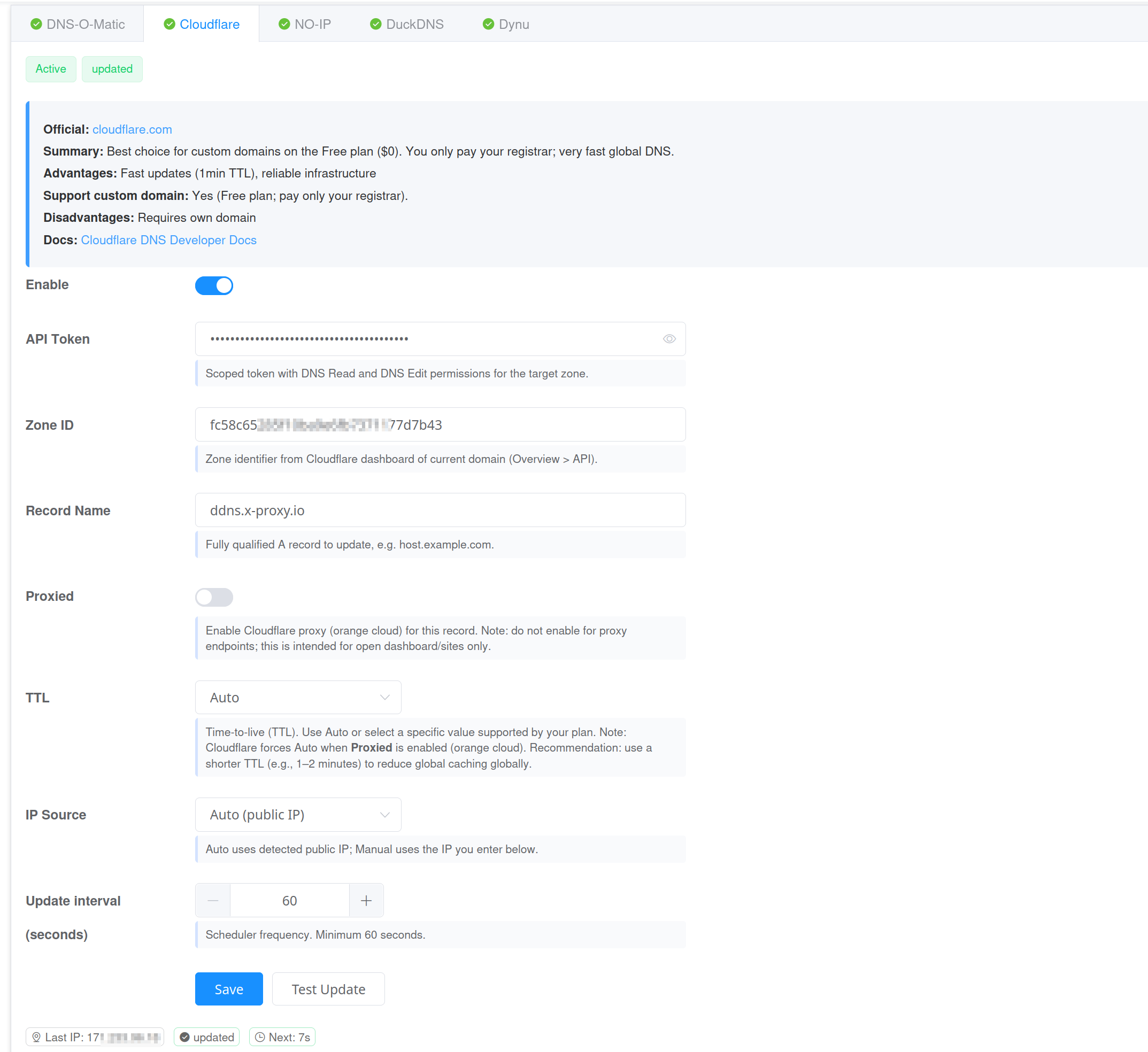 Cloudflare DDNS configuration