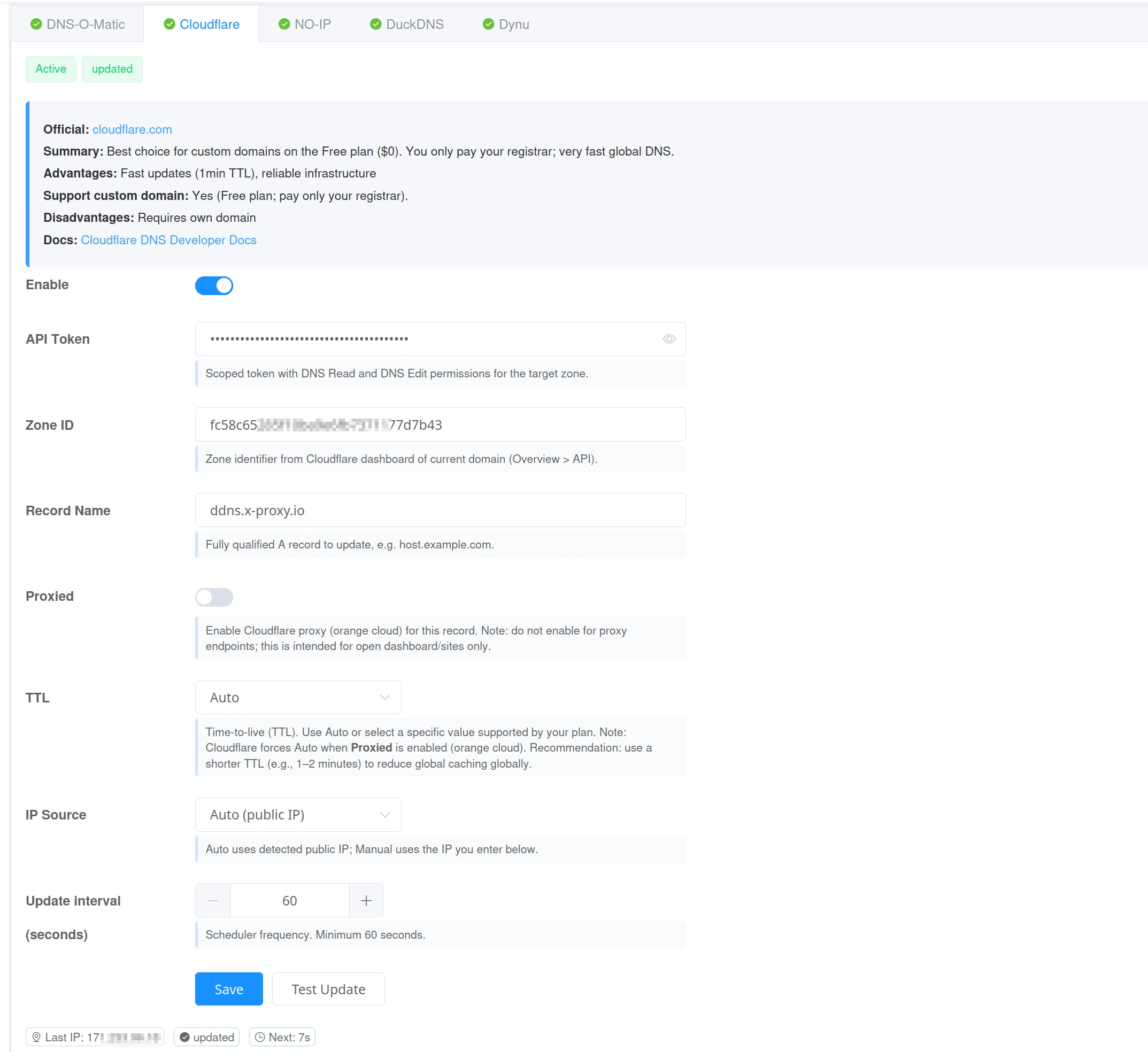 Cloudflare DDNS configuration