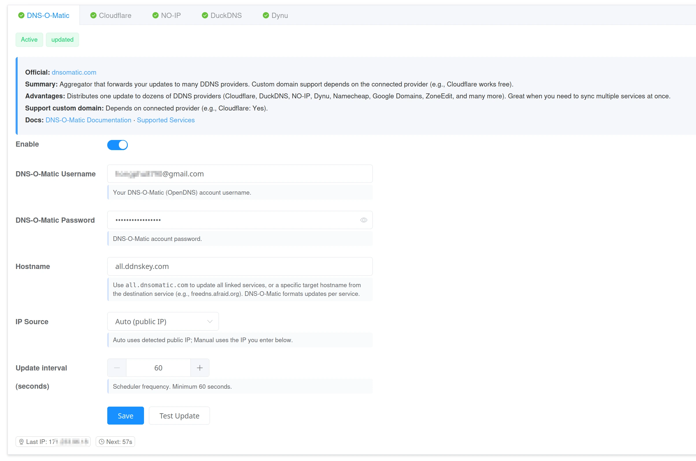 DNS-O-Matic configuration