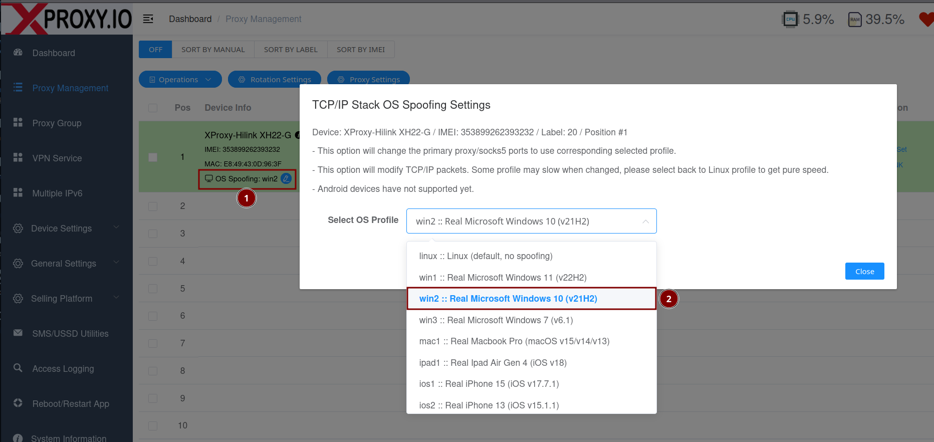 TCP OS Spoofing — individual port configuration