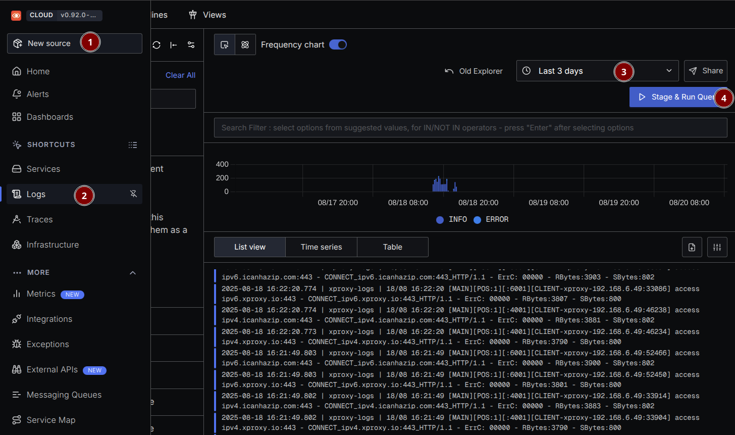 SigNoz Logs Explorer