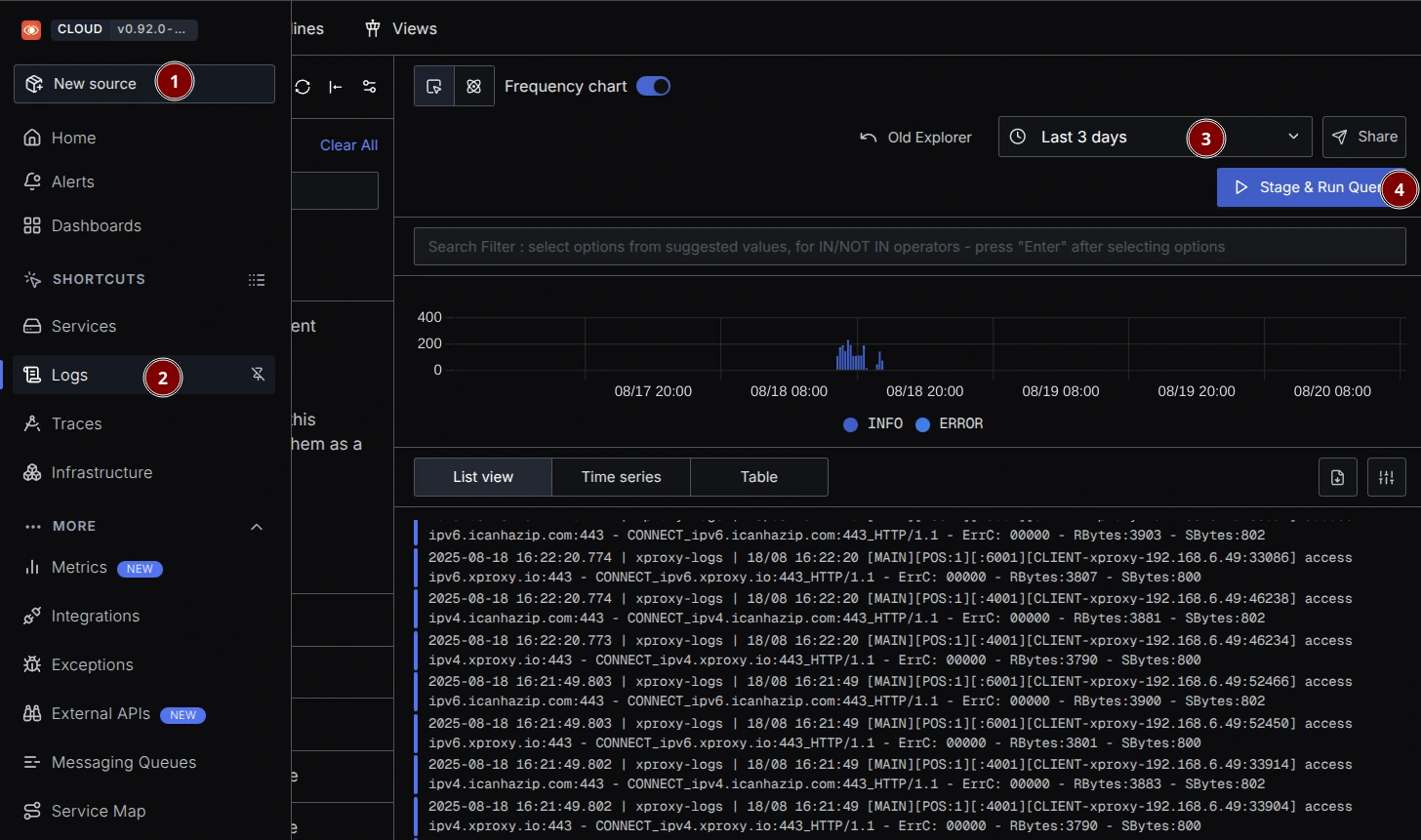 SigNoz Logs Explorer