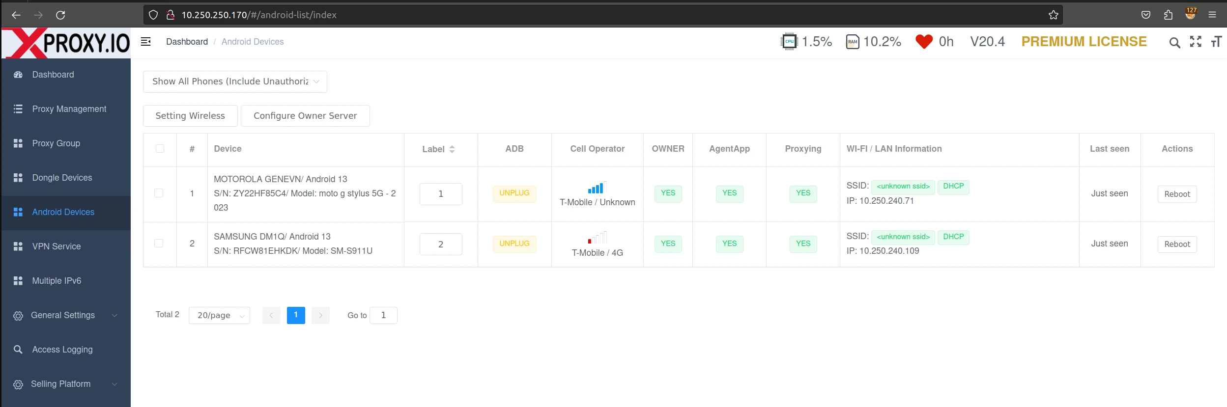 Android NextGen device management panel
