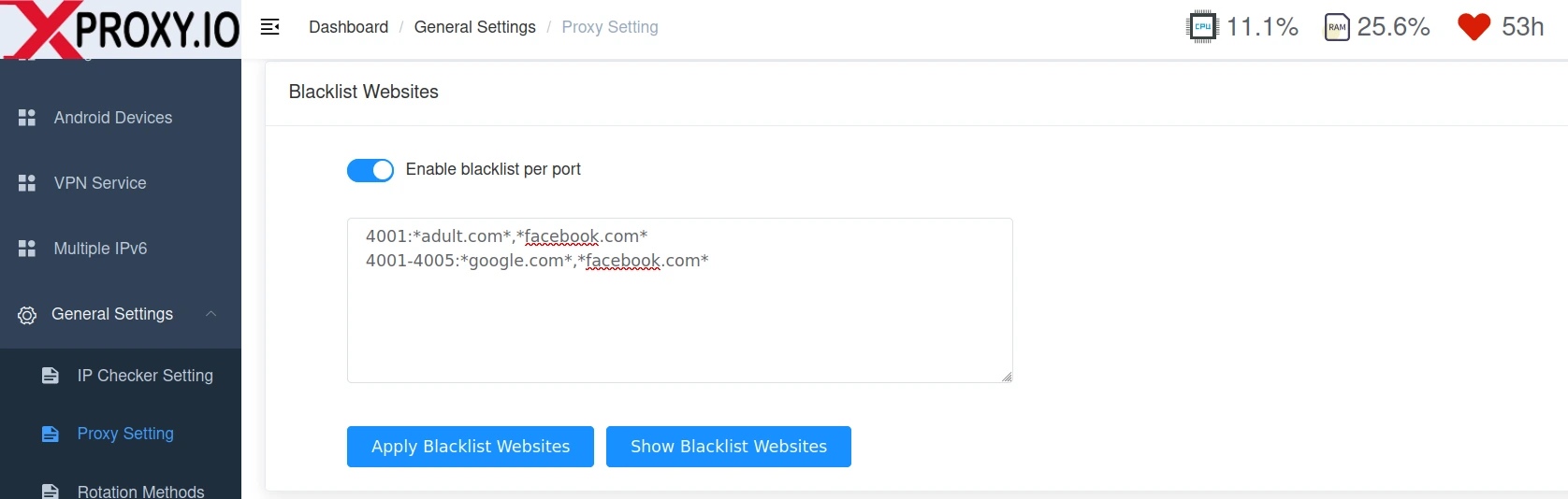 Website Blacklist configuration