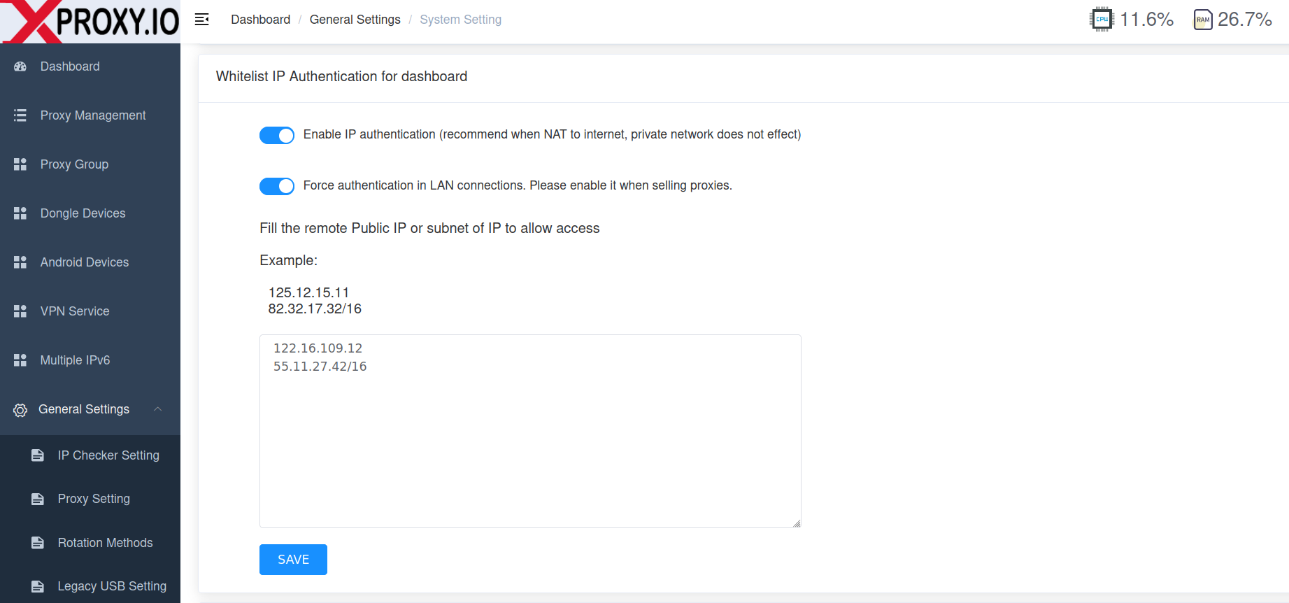 Security Whitelist IP Settings