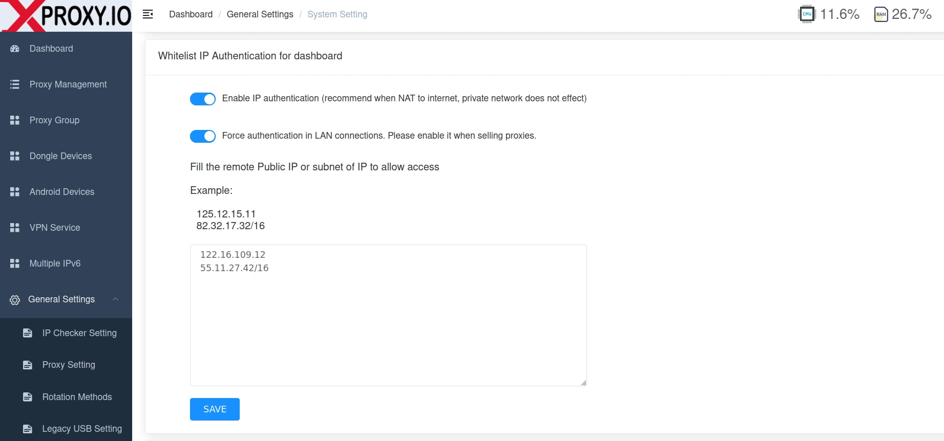 Security Whitelist IP Settings