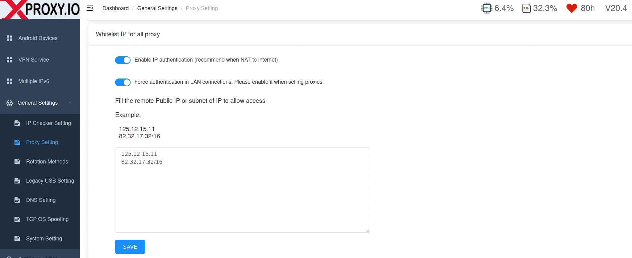 IP Whitelist authentication dashboard