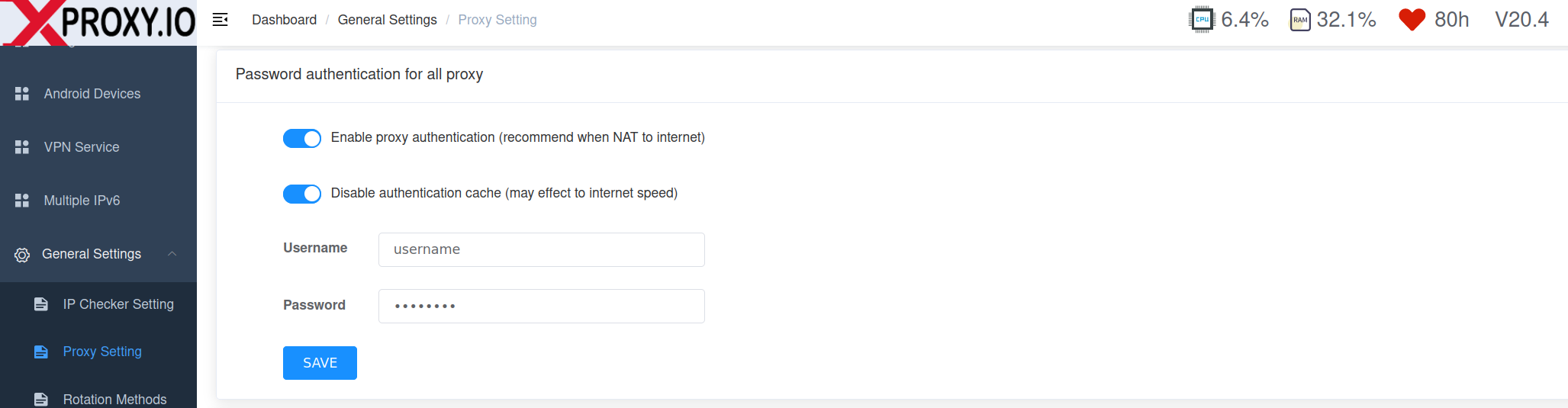 Username and Password Auth Config
