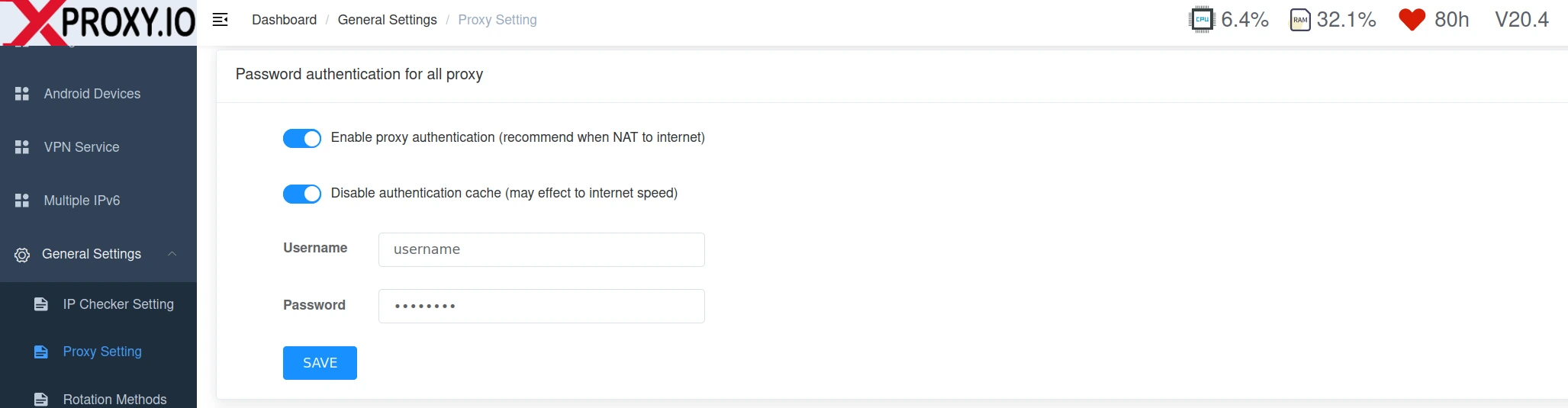 Username and Password Auth Config
