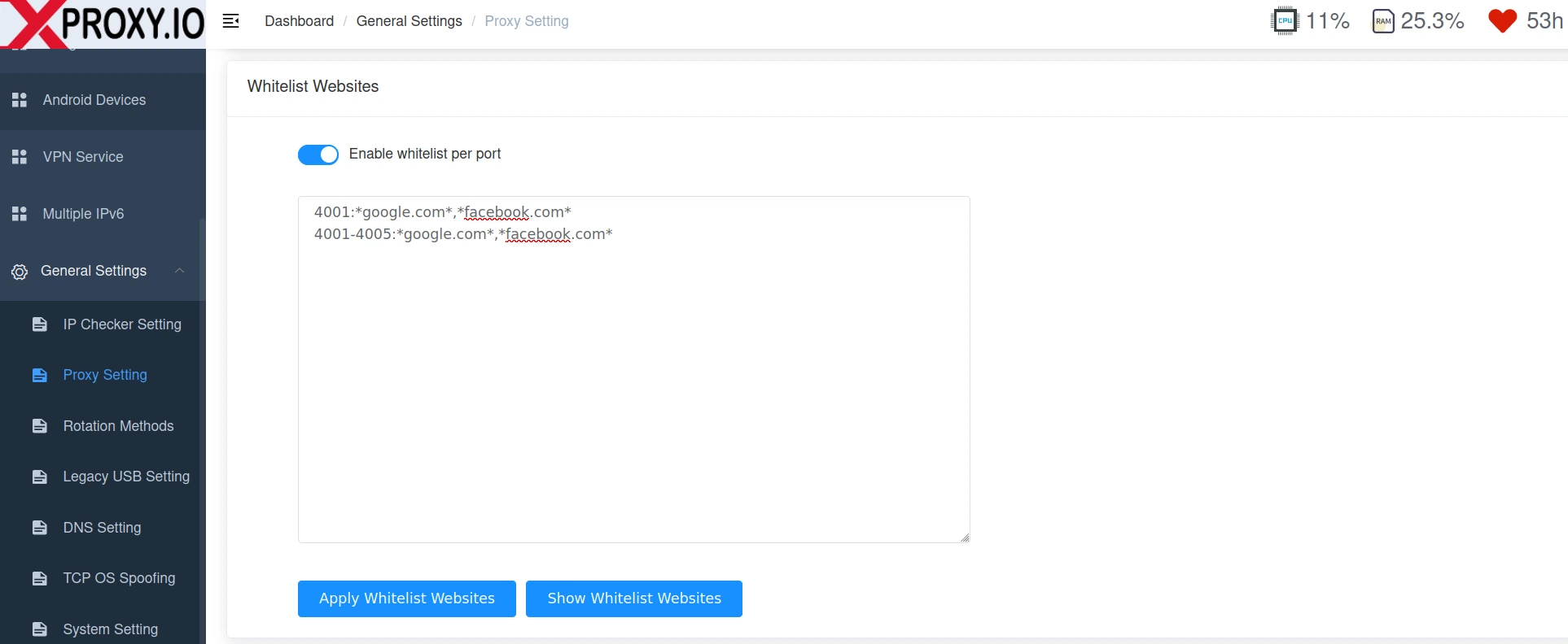 Website Whitelist setup