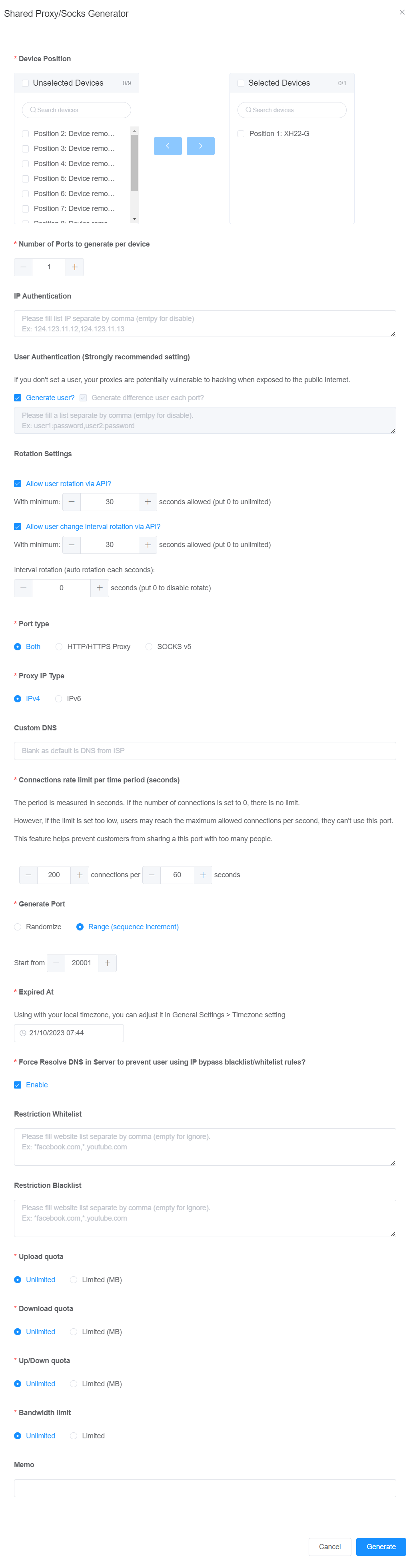 Generate selling proxy form