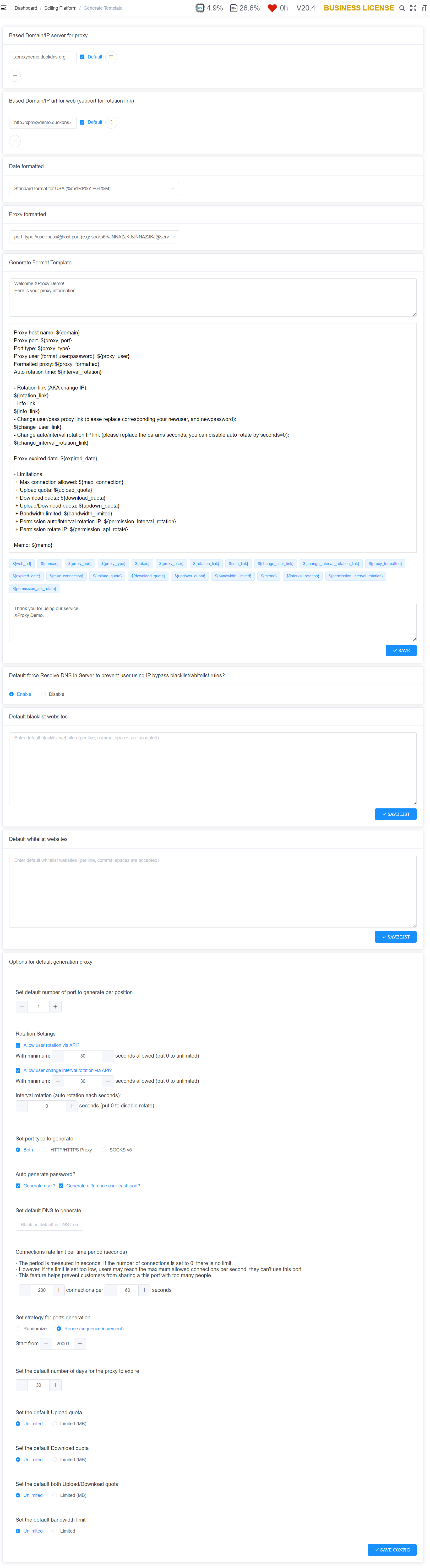 Generate template for Selling Platform
