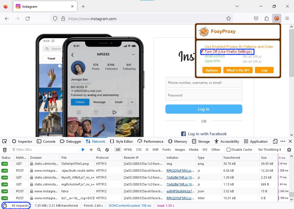 Instagram without proxy, directly via physical network