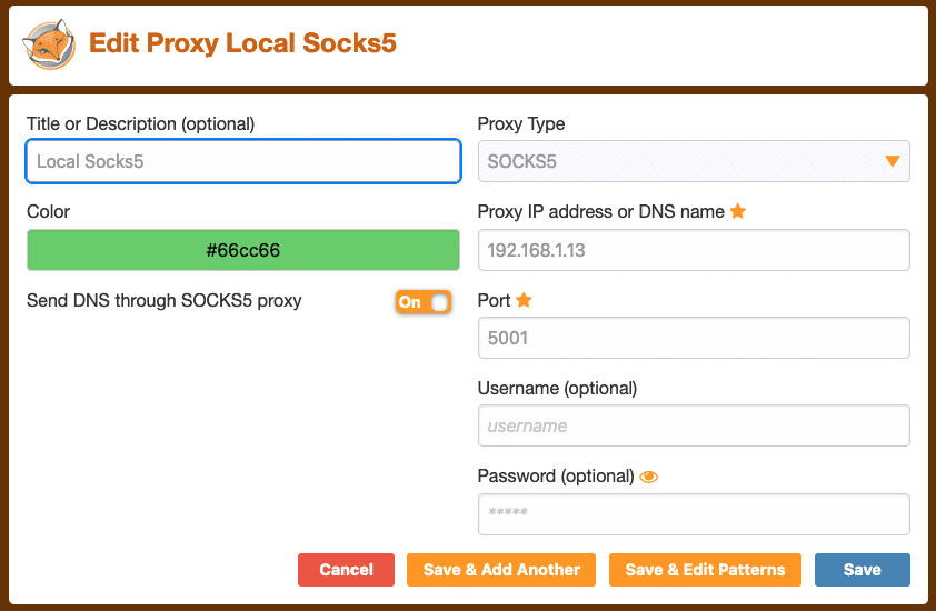 Using proxy on LAN with FoxyProxy