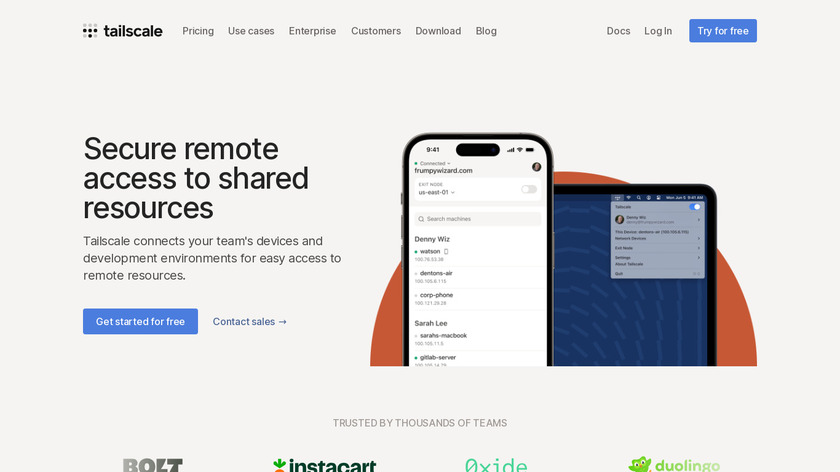 the landing page of tailscale website
