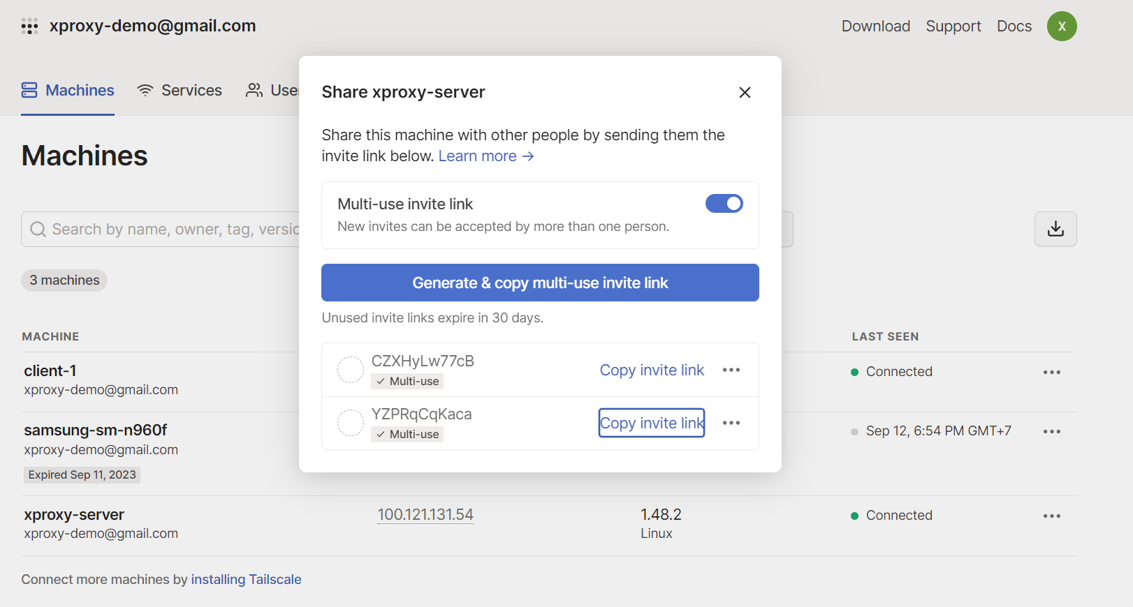 Tailscale sharing xproxy server to your customer or your friend