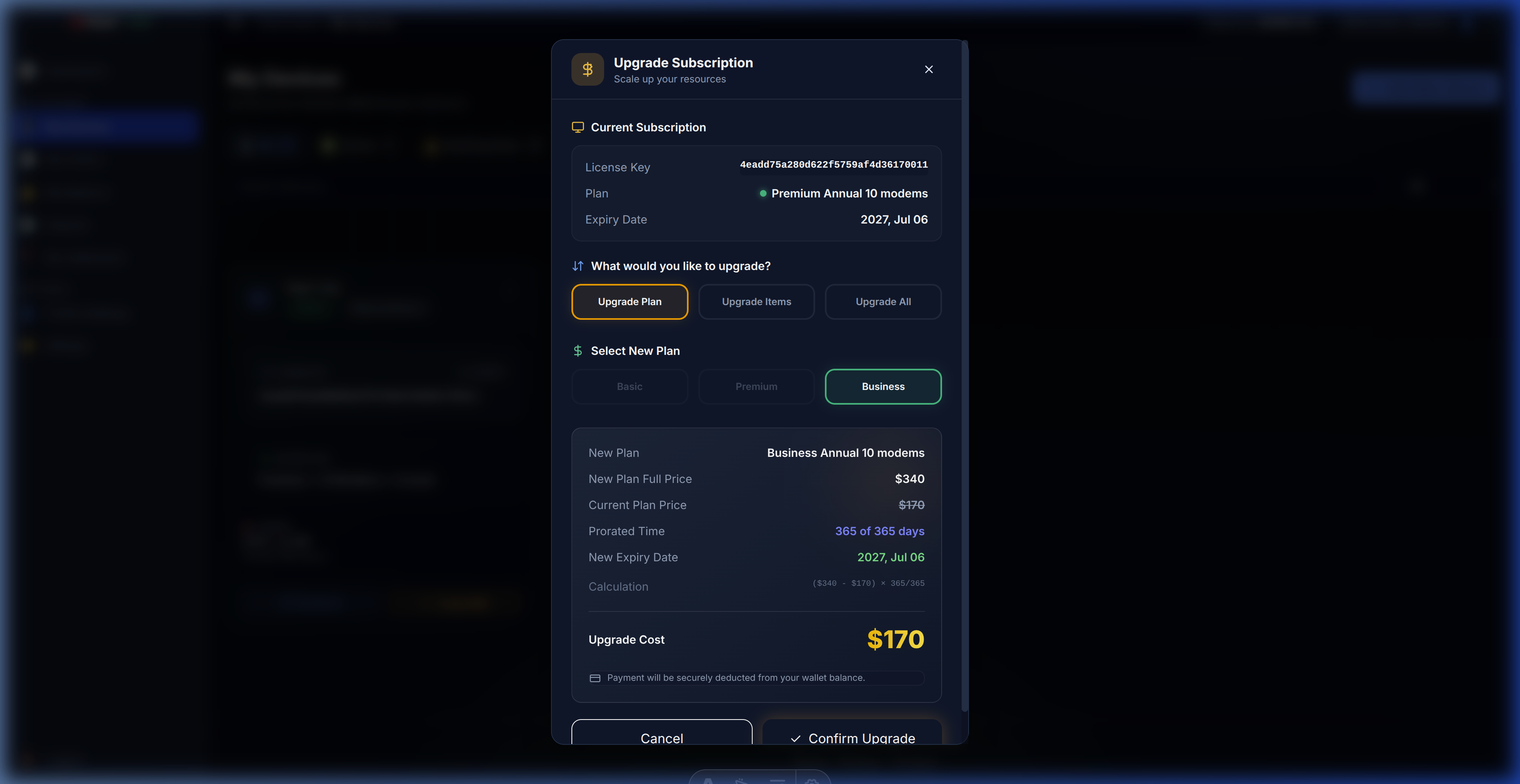 XProxy Upgrade Subscription Modal