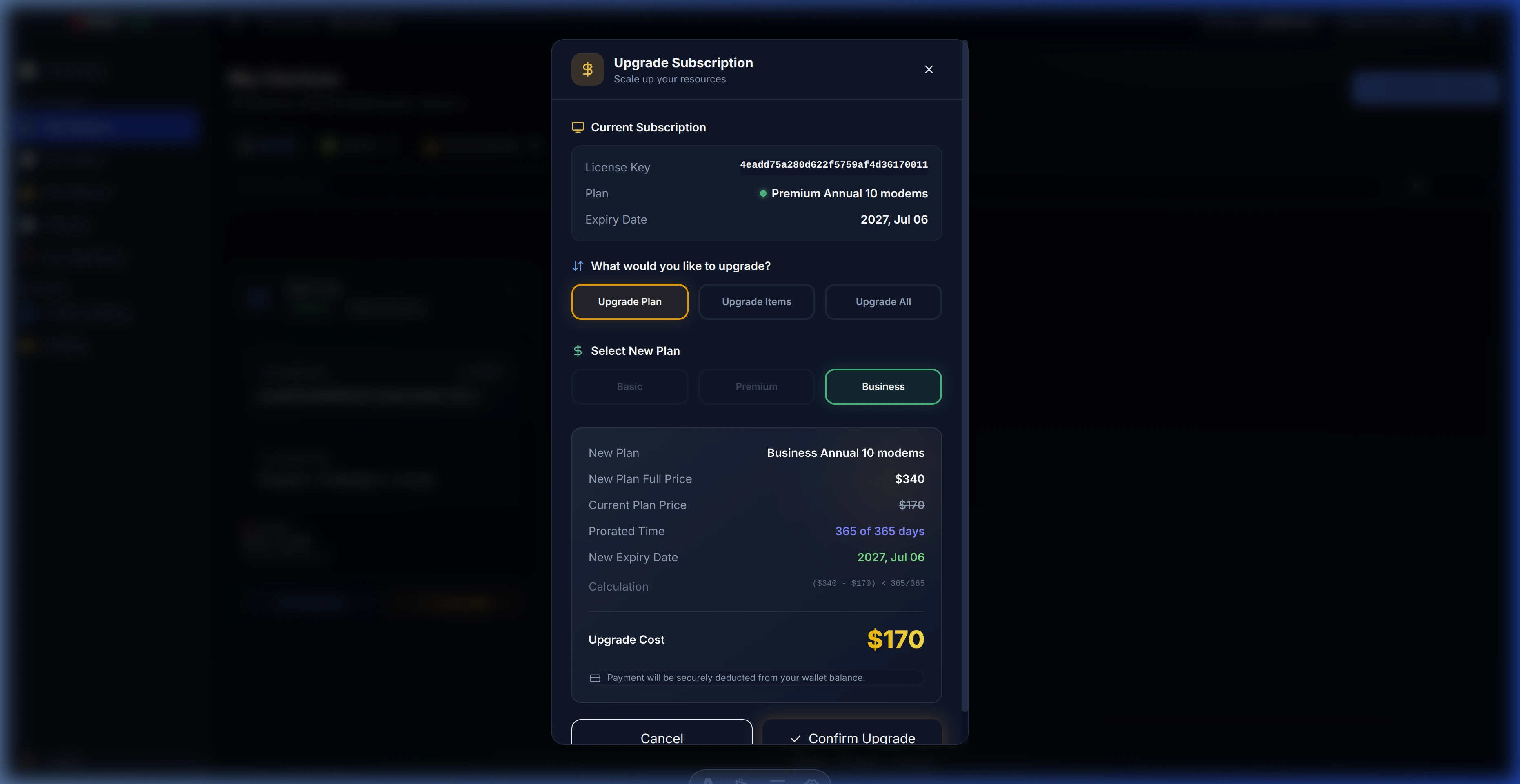 XProxy Upgrade Subscription Modal