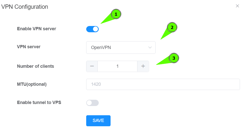 VPN config of Mobile VPN Proxy for each modem