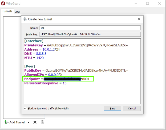 wireguard client create tunnel to xproxy server