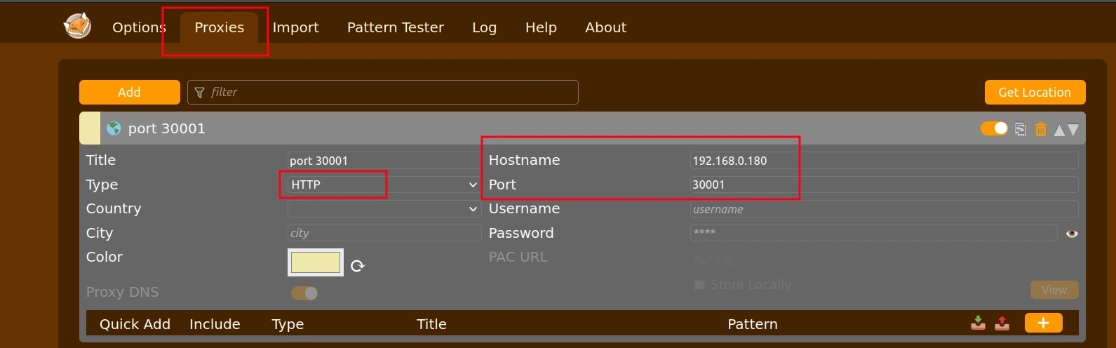 FoxyProxy SOCKS5 settings