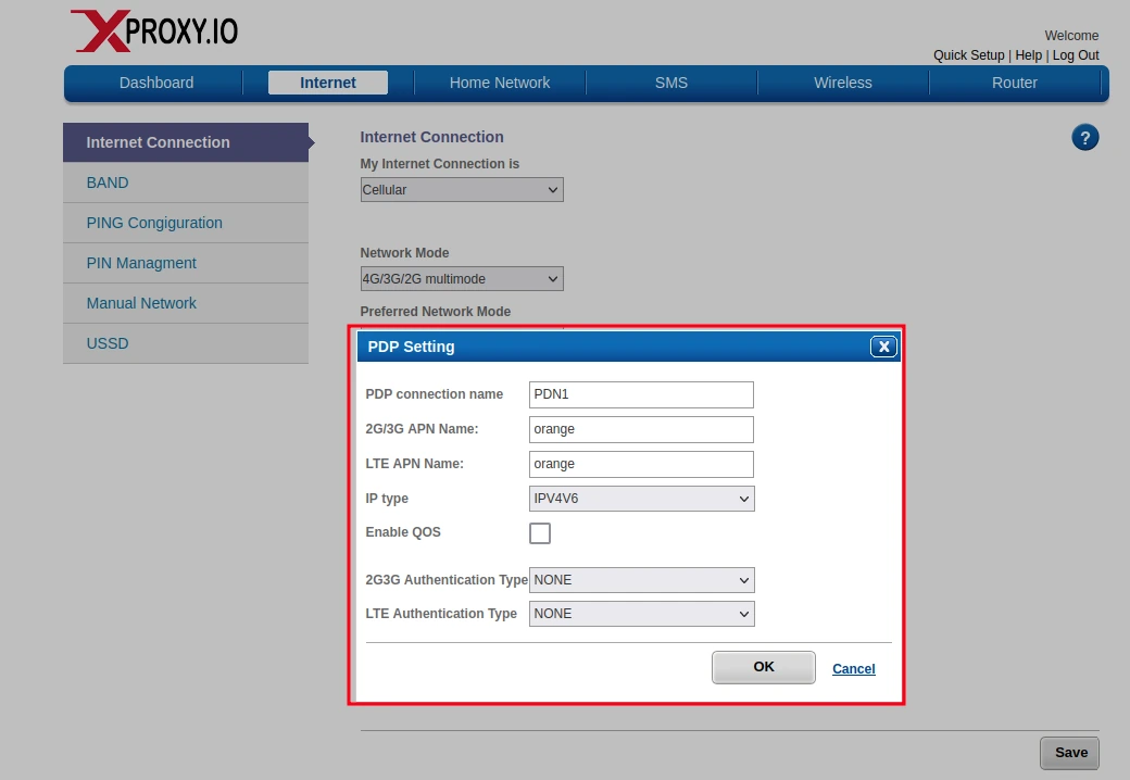 Manual APN configuration