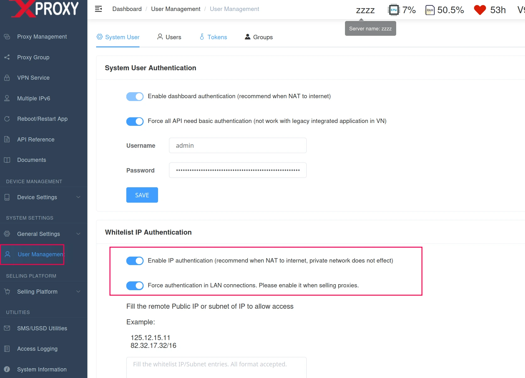Dashboard User Authentication Setup