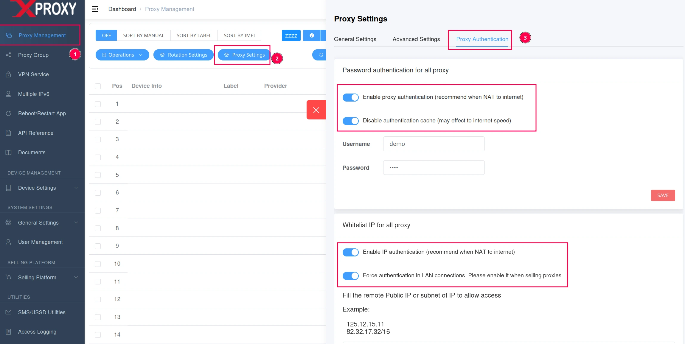 Proxy Authentication Settings