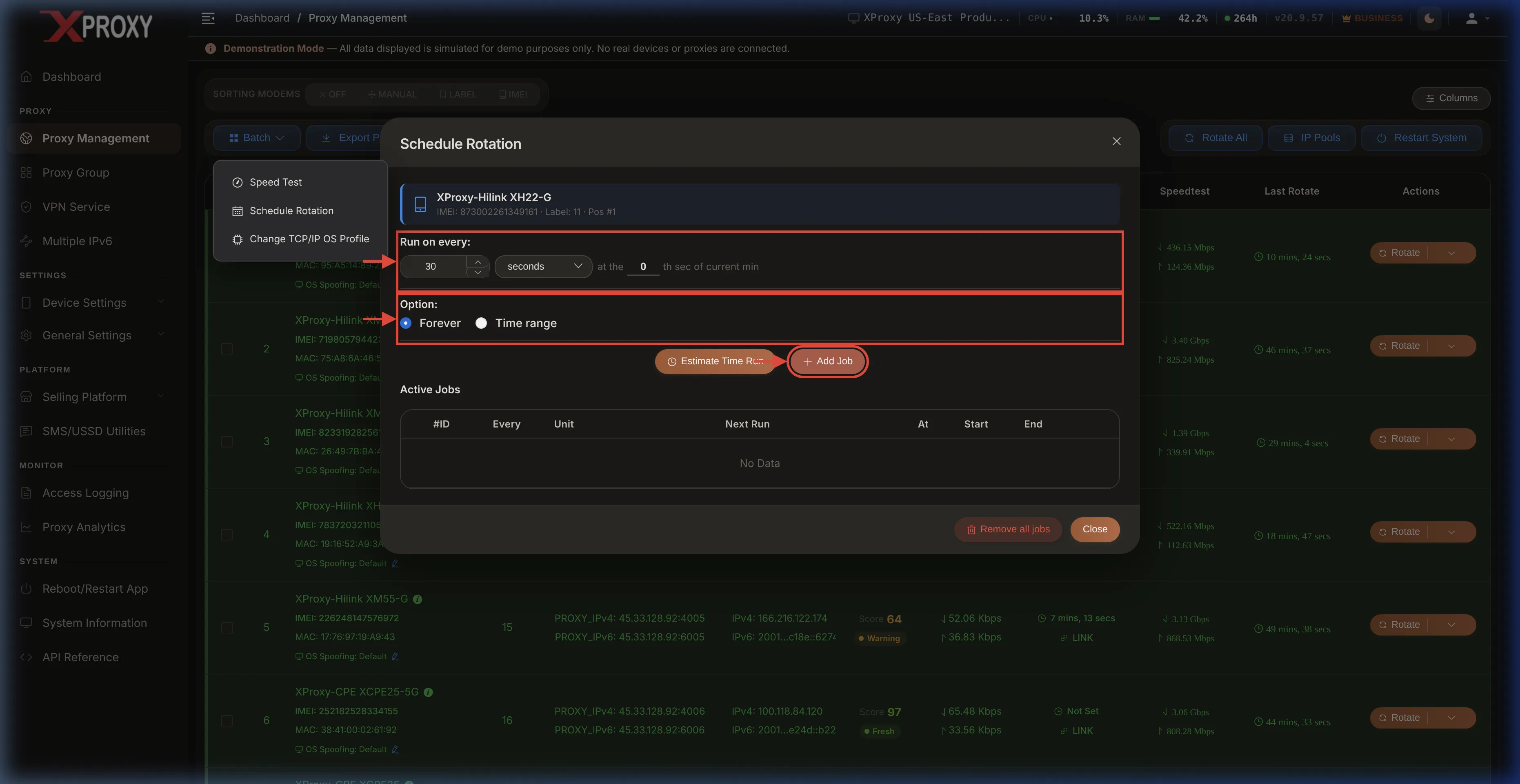 XProxy Schedule Rotation Modal Dialog