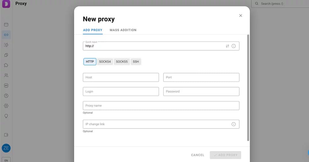 Dolphin{anty} Official Proxy Manager UI