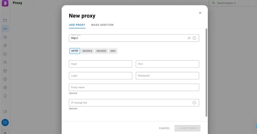 Dolphin{anty} Official Proxy Manager UI