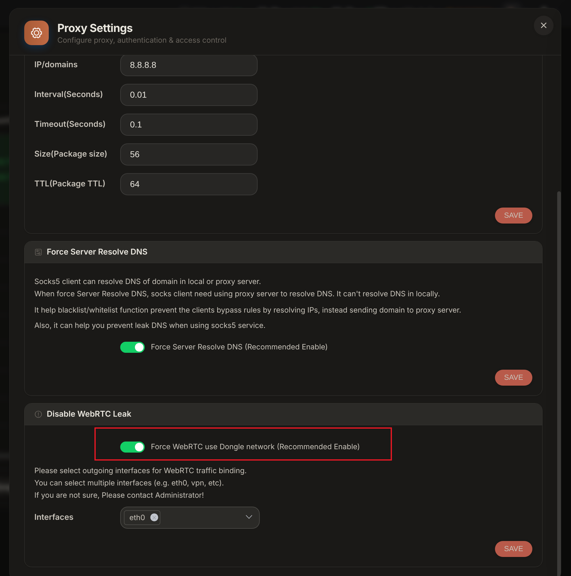 GoLogin WebRTC Leak Protection & Proxy Settings UI
