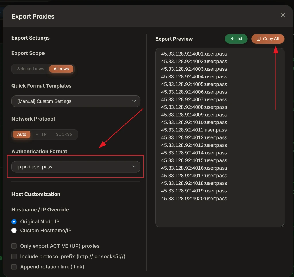 XProxy proxy ports list and settings