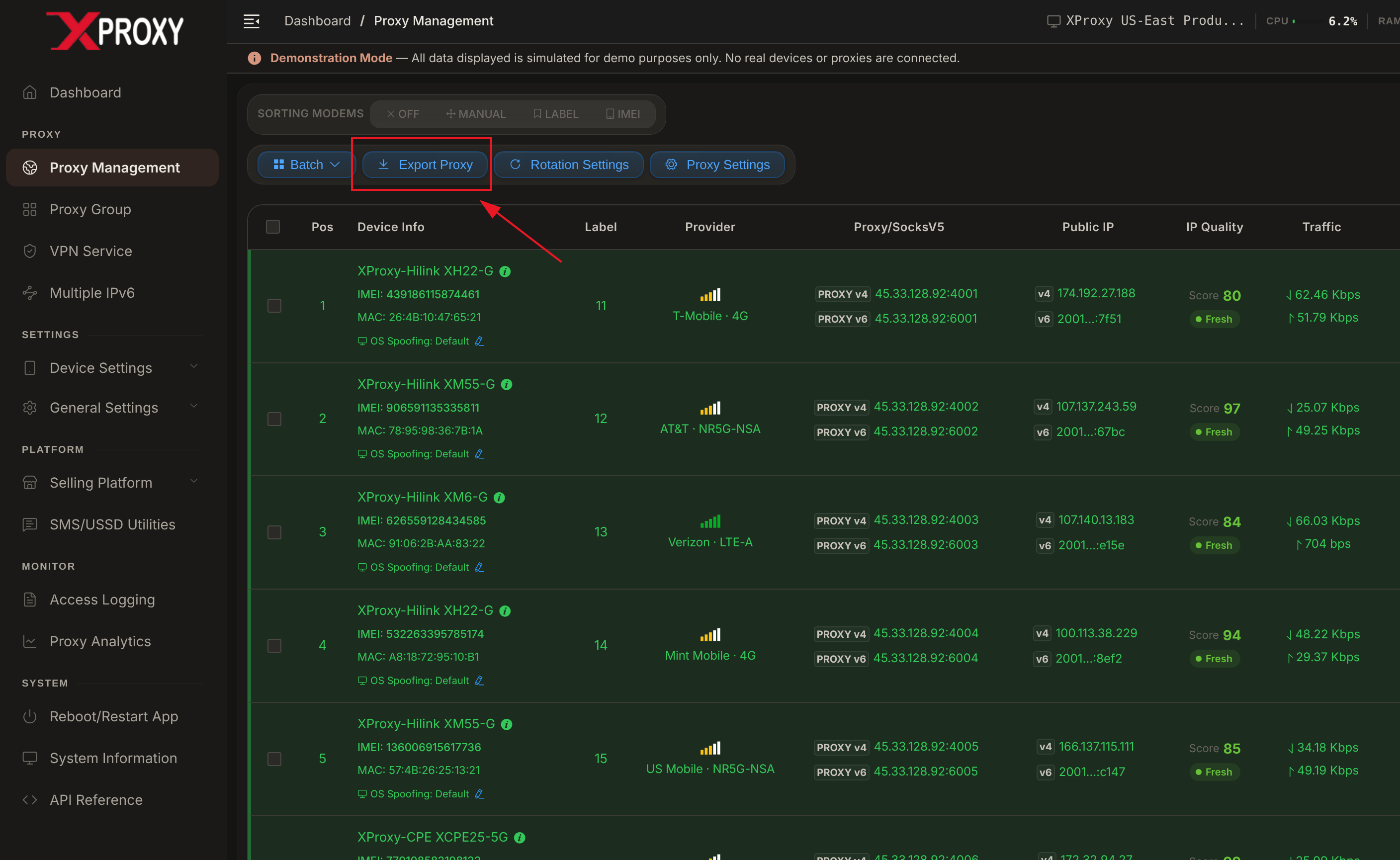 XProxy Proxy Management Export Proxy Button