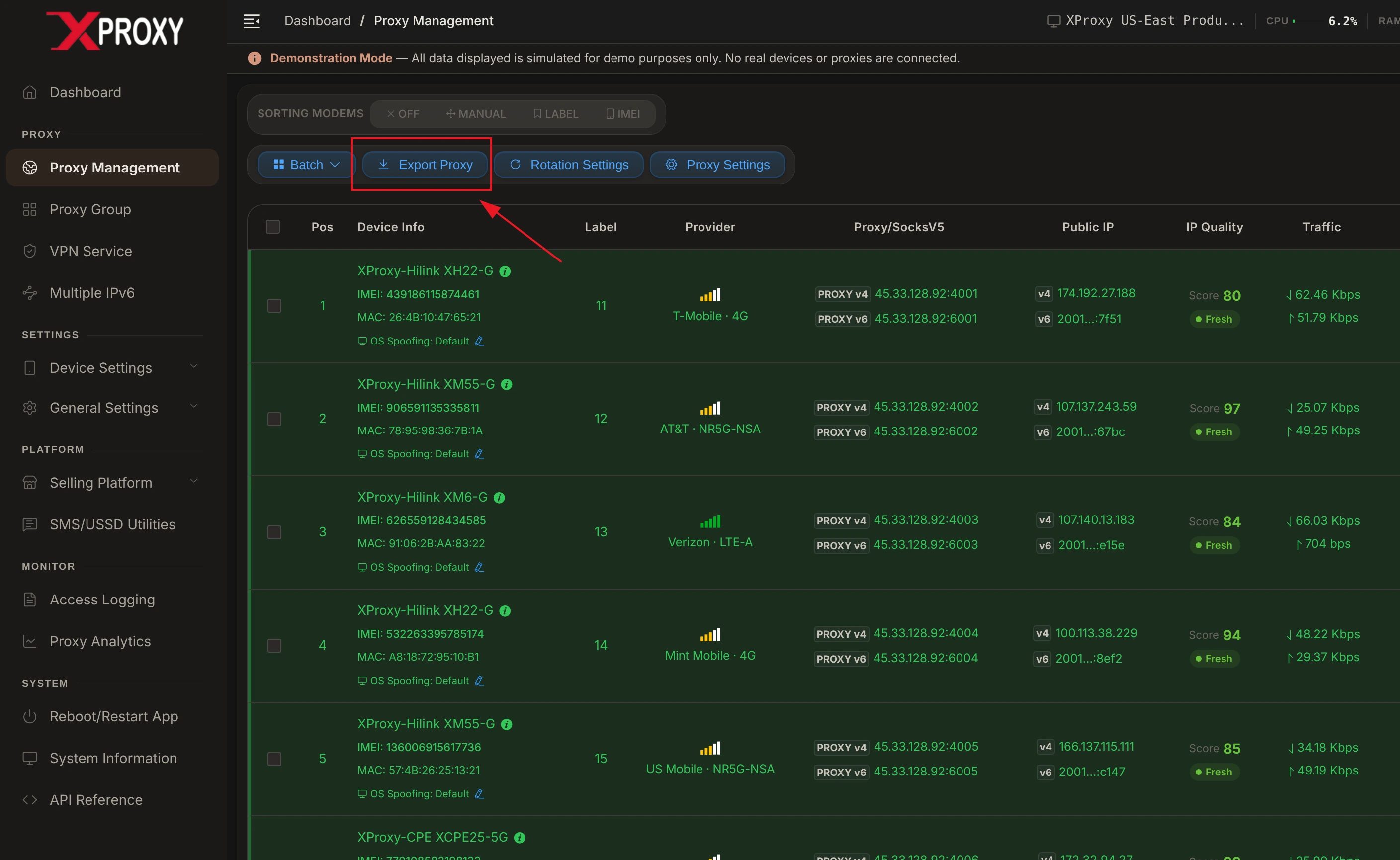 XProxy Proxy Management Export Proxy Button